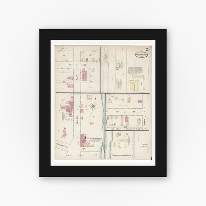 Old map wall art mockup — black gallery frame with white mat — Sanborn Fire Insurance Map from West Bend, Washington County, Wisconsin (1884), Sheet #0002
