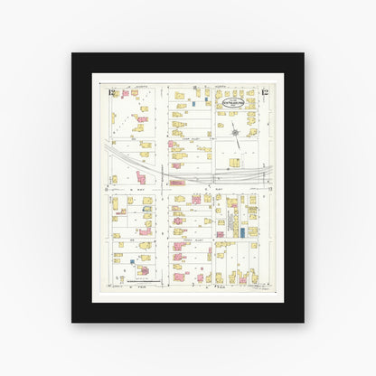 Old map wall art mockup — black gallery frame with white mat — Sanborn Fire Insurance Map from New Philadelphia, Tuscarawas County, Ohio (1926), Sheet #0012