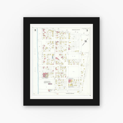 Old map wall art mockup — black gallery frame with white mat — Sanborn Fire Insurance Map from New Richmond, Clermont County, Ohio (1933), Sheet #0003