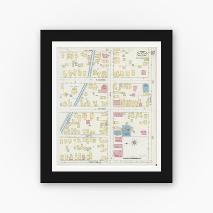 Old map wall art mockup — black gallery frame with white mat — Sanborn Fire Insurance Map from Ithaca, Tompkins County, New York (1893), Sheet #0017