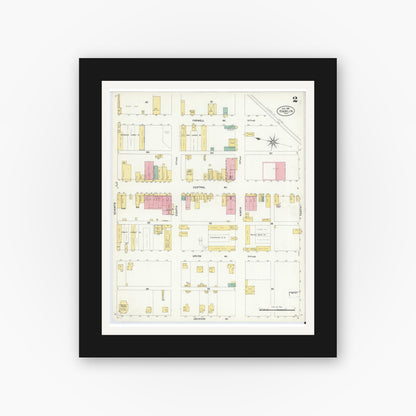 Old map wall art mockup — black gallery frame with white mat — Sanborn Fire Insurance Map from Hamlin, Jones County, Texas (1908), Sheet #0002