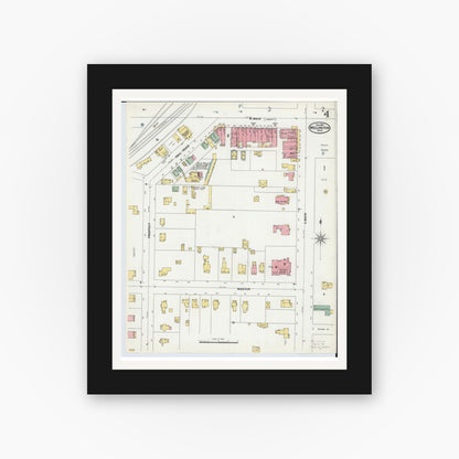 Old map wall art mockup — black gallery frame with white mat — Sanborn Fire Insurance Map from Wellington, Lorain County, Ohio (1899), Sheet #0004