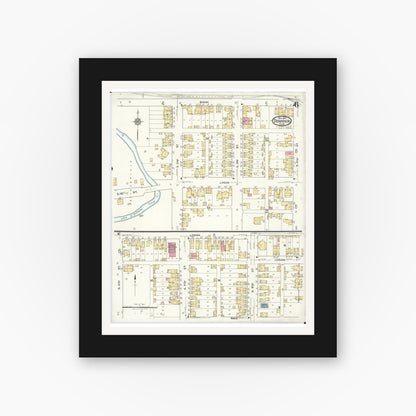 Old map wall art mockup — black gallery frame with white mat — Sanborn Fire Insurance Map from Dennison, Tuscarawas County, Ohio (1921), Sheet #0006