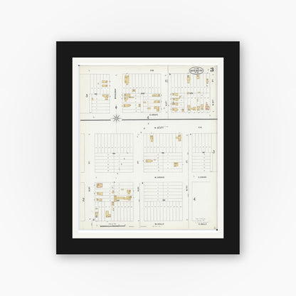Old map wall art mockup — black gallery frame with white mat — Sanborn Fire Insurance Map from Brainerd, Crow Wing County, Minnesota (1898), Sheet #0003