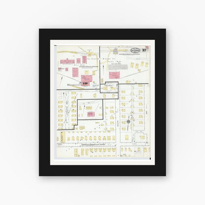 Old map wall art mockup — black gallery frame with white mat — Sanborn Fire Insurance Map from Bessemer, Gogebic County, Michigan (1917), Sheet #0010