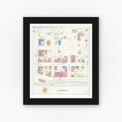 Old map wall art mockup — black gallery frame with white mat — Sanborn Fire Insurance Map from Alton, Madison County, Illinois (1915), Sheet #0006