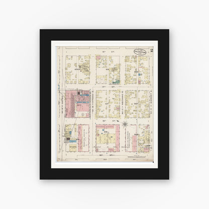 Old map wall art mockup — black gallery frame with white mat — Sanborn Fire Insurance Map from Galveston, Galveston County, Texas (1885), Sheet #0002