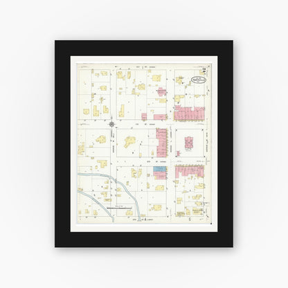 Old map wall art mockup — black gallery frame with white mat — Sanborn Fire Insurance Map from Huntsville, Walker County, Texas (1912), Sheet #0002