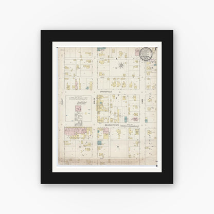 Old map wall art mockup — black gallery frame with white mat — Sanborn Fire Insurance Map from Virginia, Cass County, Illinois (1887) - Complete Map Set