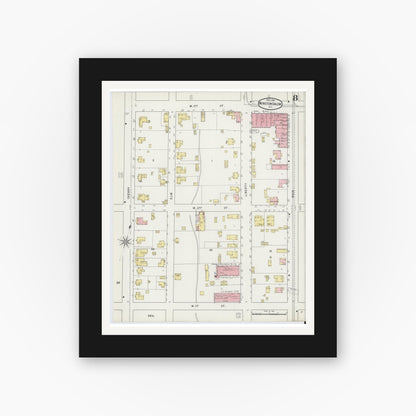 Old map wall art mockup — black gallery frame with white mat — Sanborn Fire Insurance Map from Winston-Salem, Forsyth County, North Carolina (1895), Sheet #0008