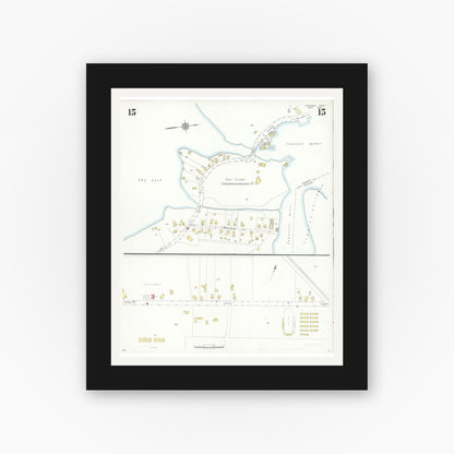 Old map wall art mockup — black gallery frame with white mat — Sanborn Fire Insurance Map from Cohasset, Norfolk County, Massachusetts (1935), Sheet #0015