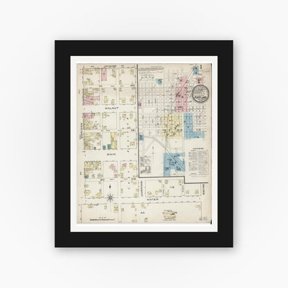 Old map wall art mockup — black gallery frame with white mat — Sanborn Fire Insurance Map from Portland, Jay County, Indiana (1886) - Complete Map Set