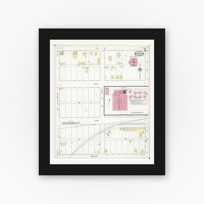 Old map wall art mockup — black gallery frame with white mat — Sanborn Fire Insurance Map from Winnebago, Faribault County, Minnesota (1917), Sheet #0005