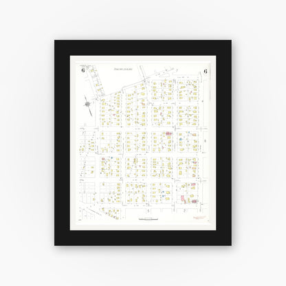 Old map wall art mockup — black gallery frame with white mat — Sanborn Fire Insurance Map from Carroll, Carroll County, Iowa (1935), Sheet #0006