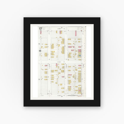 Old map wall art mockup — black gallery frame with white mat — Sanborn Fire Insurance Map from Chicago, Cook County, Illinois (1920), Sheet #0057