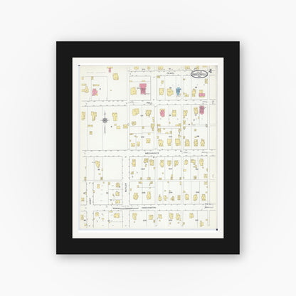 Old map wall art mockup — black gallery frame with white mat — Sanborn Fire Insurance Map from Harrisonville, Cass County, Missouri (1918), Sheet #0004