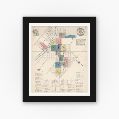 Old map wall art mockup — black gallery frame with white mat — Sanborn Fire Insurance Map from Madera, Madera County, California (1912) - Complete Map Set