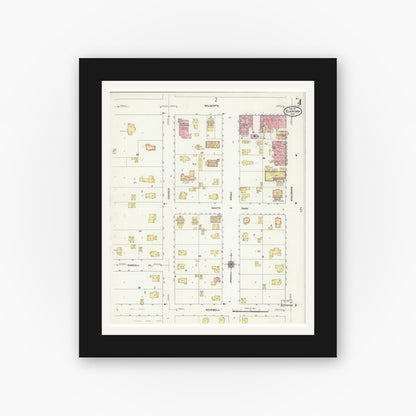 Old map wall art mockup — black gallery frame with white mat — Sanborn Fire Insurance Map from Elkhorn, Walworth County, Wisconsin (1911), Sheet #0004