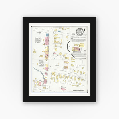 Old map wall art mockup — black gallery frame with white mat — Sanborn Fire Insurance Map from Madison, Lake County, Ohio (1924), Sheet #0001