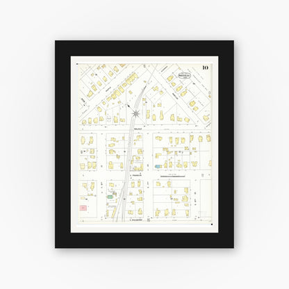 Old map wall art mockup — black gallery frame with white mat — Sanborn Fire Insurance Map from Waterloo, Black Hawk County, Iowa (1900), Sheet #0010