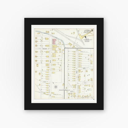 Old map wall art mockup — black gallery frame with white mat — Sanborn Fire Insurance Map from Ashley, Luzerne County, Pennsylvania (1896), Sheet #0005