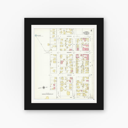 Old map wall art mockup — black gallery frame with white mat — Sanborn Fire Insurance Map from Aurora, Dearborn County, Indiana (1911), Sheet #0004