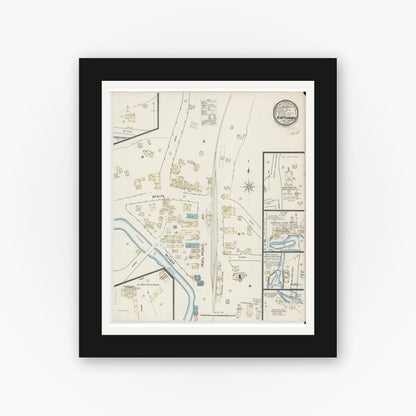Old map wall art mockup — black gallery frame with white mat — Sanborn Fire Insurance Map from Katonah, Westchester County, New York (1885), Sheet #0001