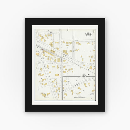 Old map wall art mockup — black gallery frame with white mat — Sanborn Fire Insurance Map from Holliston, Middlesex County, Massachusetts (1906), Sheet #0003