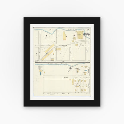 Old map wall art mockup — black gallery frame with white mat — Sanborn Fire Insurance Map from Beardstown, Cass County, Illinois (1919), Sheet #0002