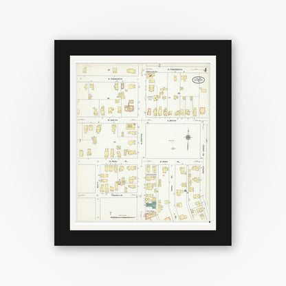Old map wall art mockup — black gallery frame with white mat — Sanborn Fire Insurance Map from Corry, Erie County, Pennsylvania (1909), Sheet #0004