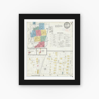 Old map wall art mockup — black gallery frame with white mat — Sanborn Fire Insurance Map from Knightstown, Henry County, Indiana (1898) - Complete Map Set