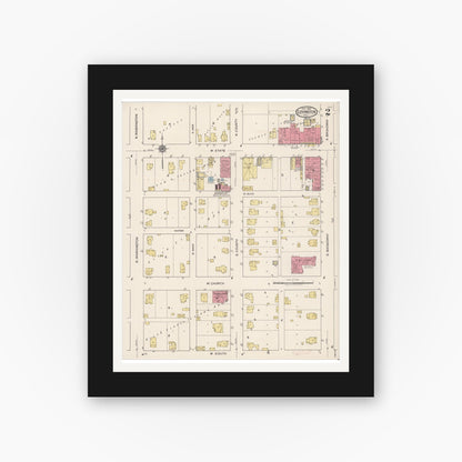 Old map wall art mockup — black gallery frame with white mat — Sanborn Fire Insurance Map from Lovington, Moultrie County, Illinois (1922), Sheet #0002