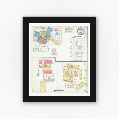 Old map wall art mockup — black gallery frame with white mat — Sanborn Fire Insurance Map from Dunkirk, Jay And Blackford Counties, Indiana (1900) - Complete Map Set