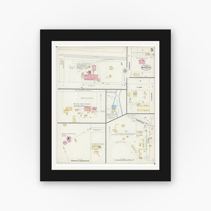 Old map wall art mockup — black gallery frame with white mat — Sanborn Fire Insurance Map from Morrison, Whiteside County, Illinois (1897), Sheet #0005