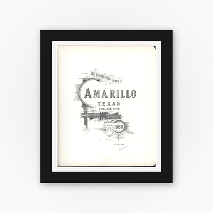 Old map wall art mockup — black gallery frame with white mat — Sanborn Fire Insurance Map from Amarillo, Potter County, Texas (1955), Sheet #0001