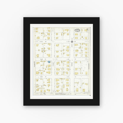 Old map wall art mockup — black gallery frame with white mat — Sanborn Fire Insurance Map from Taylor, Williamson County, Texas (1916), Sheet #0007