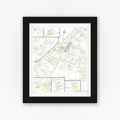 Old map wall art mockup — black gallery frame with white mat — Sanborn Fire Insurance Map from Columbus Grove, Putnam County, Ohio (1951), Sheet #0003