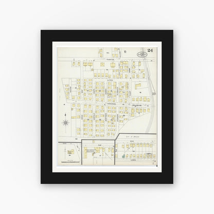 Old map wall art mockup — black gallery frame with white mat — Sanborn Fire Insurance Map from Everett, Middlesex County, Massachusetts (1897), Sheet #0024