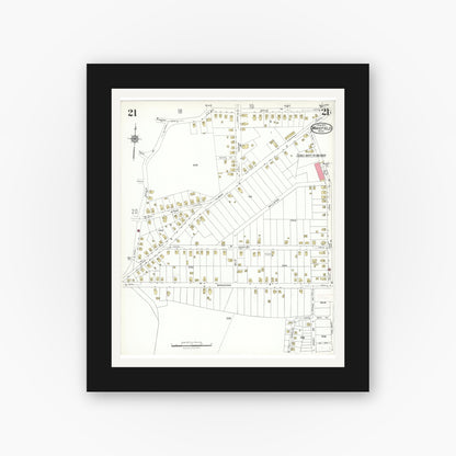 Old map wall art mockup — black gallery frame with white mat — Sanborn Fire Insurance Map from Wakefield, Middlesex County, Massachusetts (1923), Sheet #0021