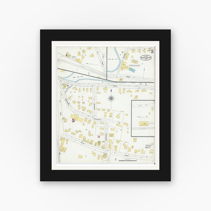 Old map wall art mockup — black gallery frame with white mat — Sanborn Fire Insurance Map from North Easton, Bristol County, Massachusetts (1903), Sheet #0005