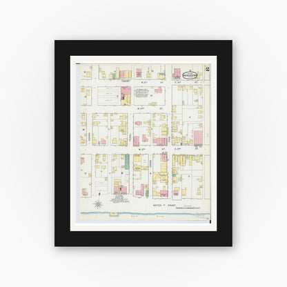 Old map wall art mockup — black gallery frame with white mat — Sanborn Fire Insurance Map from Manchester, Adams County, Ohio (1892), Sheet #0002