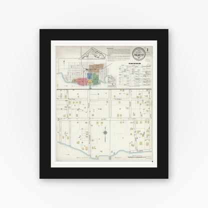 Old map wall art mockup — black gallery frame with white mat — Sanborn Fire Insurance Map from Palmetto, Manatee County, Florida (1917) - Complete Map Set