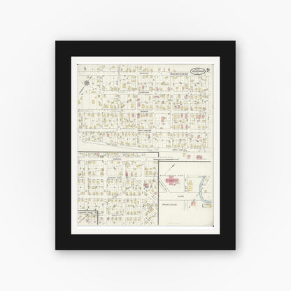 Old map wall art mockup — black gallery frame with white mat — Sanborn Fire Insurance Map from Louisiana, Pike County, Missouri (1917), Sheet #0009