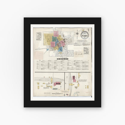 Old map wall art mockup — black gallery frame with white mat — Sanborn Fire Insurance Map from Bicknell, Knox County, Indiana (1946) - Complete Map Set