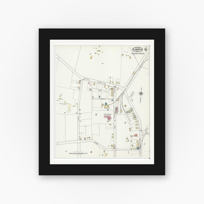 Old map wall art mockup — black gallery frame with white mat — Sanborn Fire Insurance Map from Flemington, Hunterdon County, New Jersey (1921), Sheet #0006