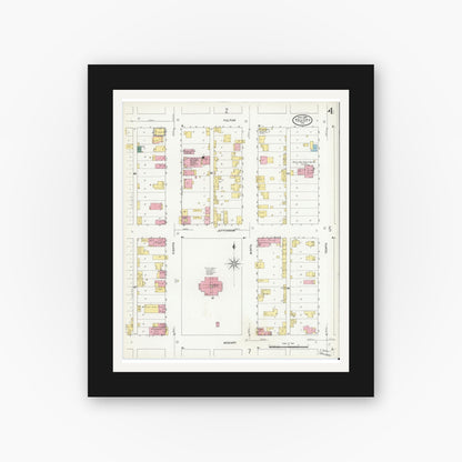 Old map wall art mockup — black gallery frame with white mat — Sanborn Fire Insurance Map from Tell City, Perry County, Indiana (1909), Sheet #0004