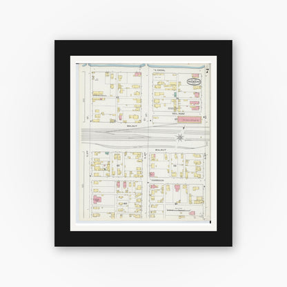 Old map wall art mockup — black gallery frame with white mat — Sanborn Fire Insurance Map from Newark, Licking County, Ohio (1893), Sheet #0007