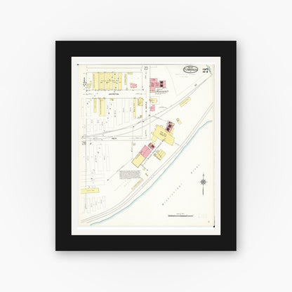 Old map wall art mockup — black gallery frame with white mat — Sanborn Fire Insurance Map from Fort Madison, Lee County, Iowa (1913), Sheet #0027