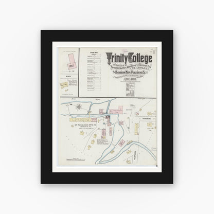 Old map wall art mockup — black gallery frame with white mat — Sanborn Fire Insurance Map from Trinity College, Randolph County, North Carolina (1888) - Complete Map Set