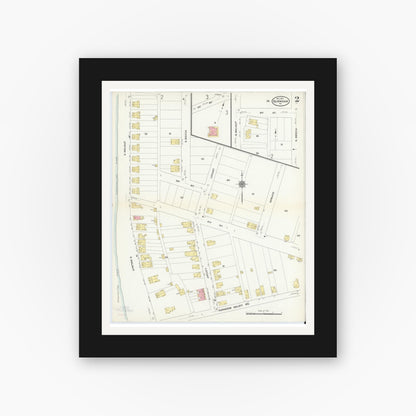 Old map wall art mockup — black gallery frame with white mat — Sanborn Fire Insurance Map from Burnham, Mifflin County, Pennsylvania (1910), Sheet #0002